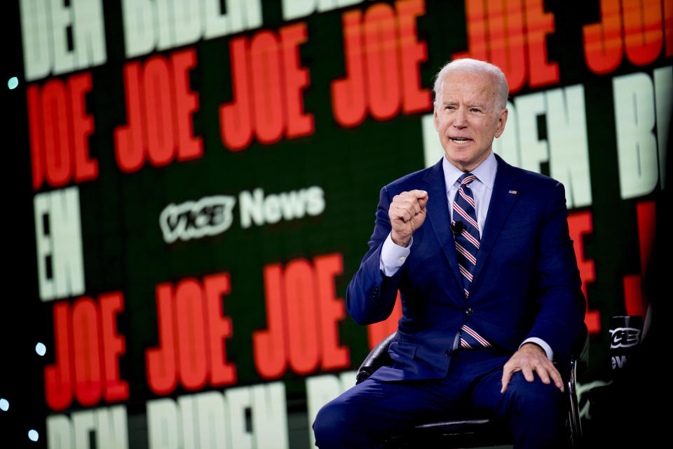 Democratic presidential candidate former Vice President Joe Biden speaks at the Brown & Black Forum at the Iowa Events Center, Monday, Jan. 20, 2020, in Des Moines, Iowa. (AP Photo/Andrew Harnik)