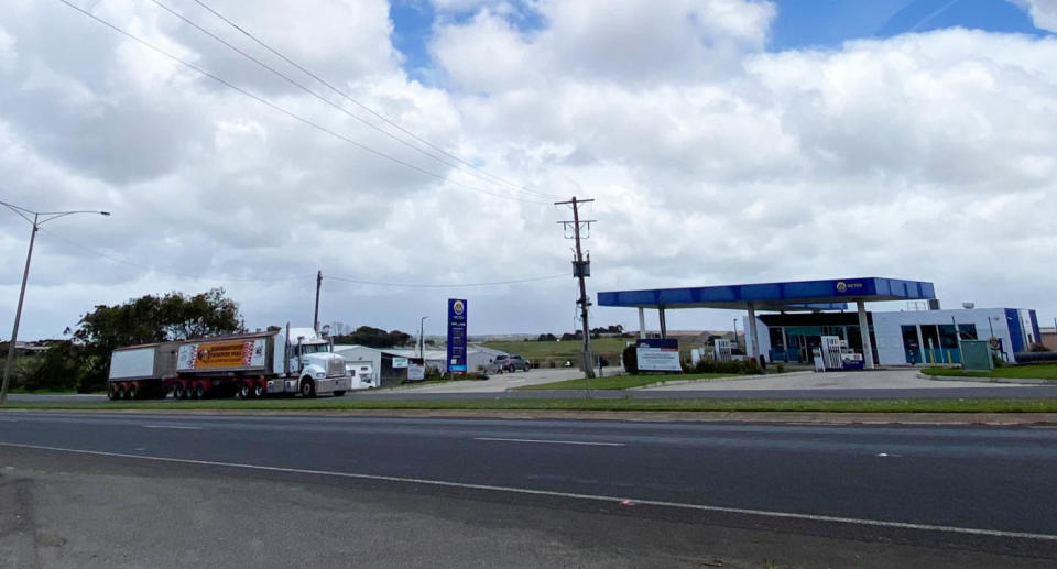 A truck passes the Portland petrol station