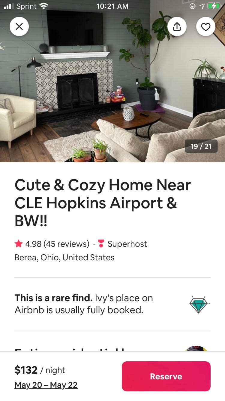 Ivy Flowers' Airbnb listing in Ohio.