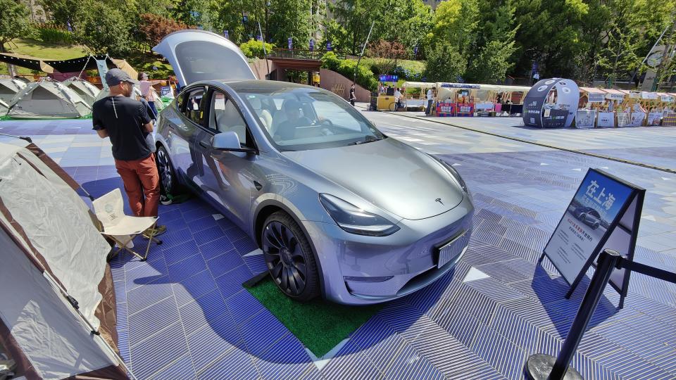 A Tesla silver sedan is being seen at the 2024 Automotive Intelligence Conference and AI Car Life Festival in Shanghai, China, on May 24, 2024. (Photo by Costfoto/NurPhoto via Getty Images)