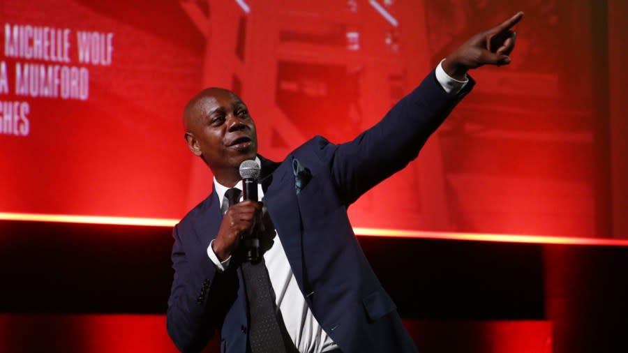 Dave Chappelle addresses guests during a screening of “Dave Chappelle Live in Real Life” at Hoyts Entertainment Quarter in February in Sydney, Australia. Chappelle recently sparked controversy with remarks he made about the Israel-Hamas war at a show in Boston. (Photo by Don Arnold/Getty Images for Pilot Boy)