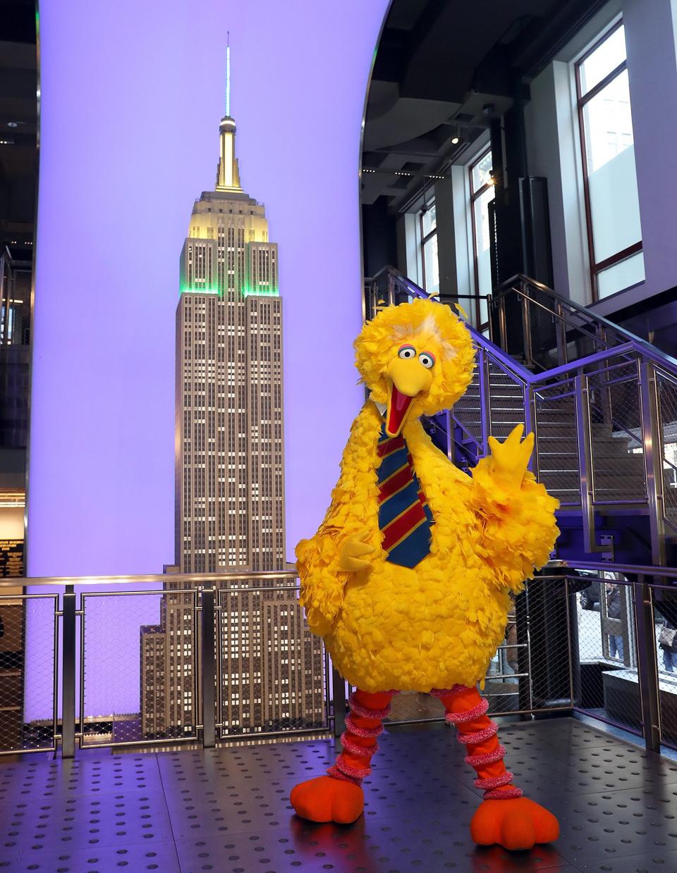 Big Bird lights New York City's Empire State Building yellow on Friday in celebration of <em>Sesame Street</em>'s 50th anniversary on Sunday.