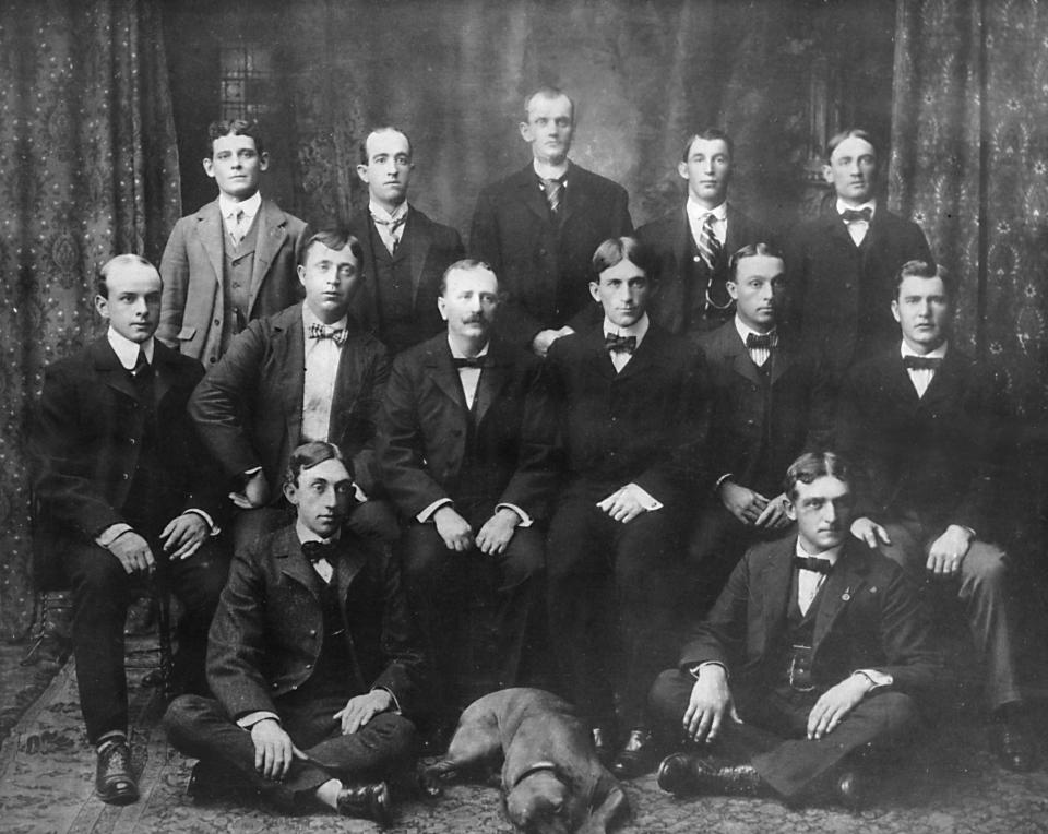 Utica fielded a professional baseball team as early as 1878. In 1898, a team owned by Albert Brown entered the New York State League and in 1900, won the league championship. Games were played in North Utica’s Riverside Park, just west of today’s canal harbor. Players included, top row from left: Dave Barber, Jerry Hurley, Howard Earl (manager), George Villman, and Ben Ellis. Middle row from left: Arthur Goodman, Fred Betts, Albert Brown (owner), Johnnie Dobbs, Mike Woodleck and Peter Childs. Seated from left: Billy Mills and Hank Simon.