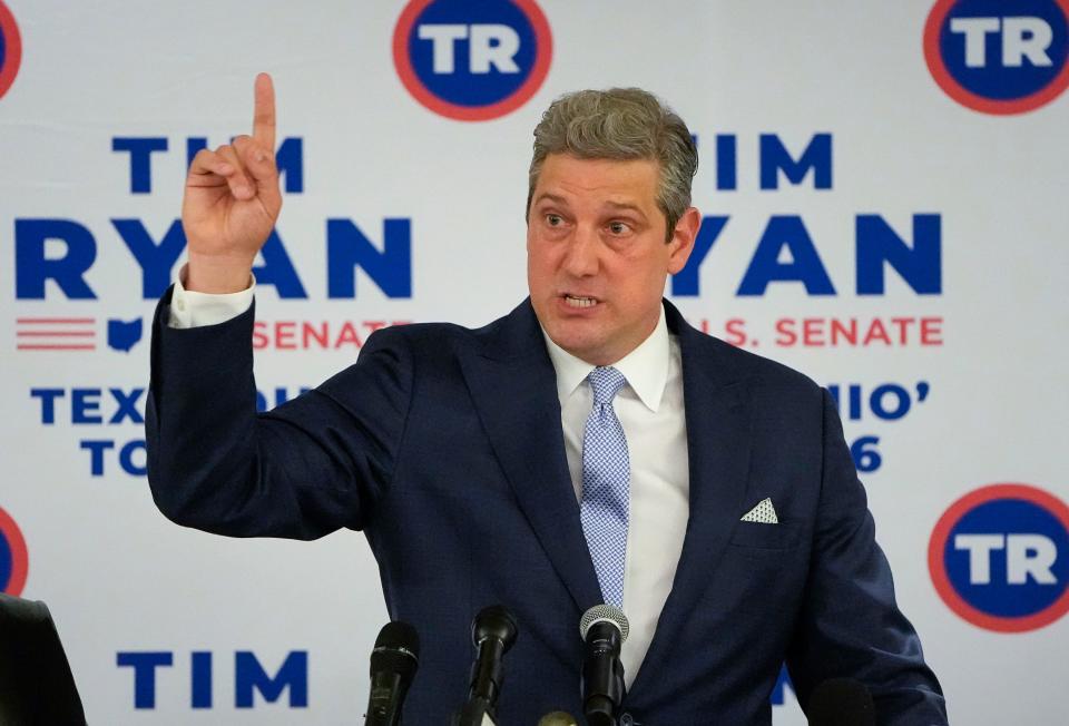 U.S. Rep. Tim Ryan, a Democrat running for an Ohio U.S. Senate seat, speaks at the Firefighters Local 67 in Columbus after the polls closed on primary election day in May.