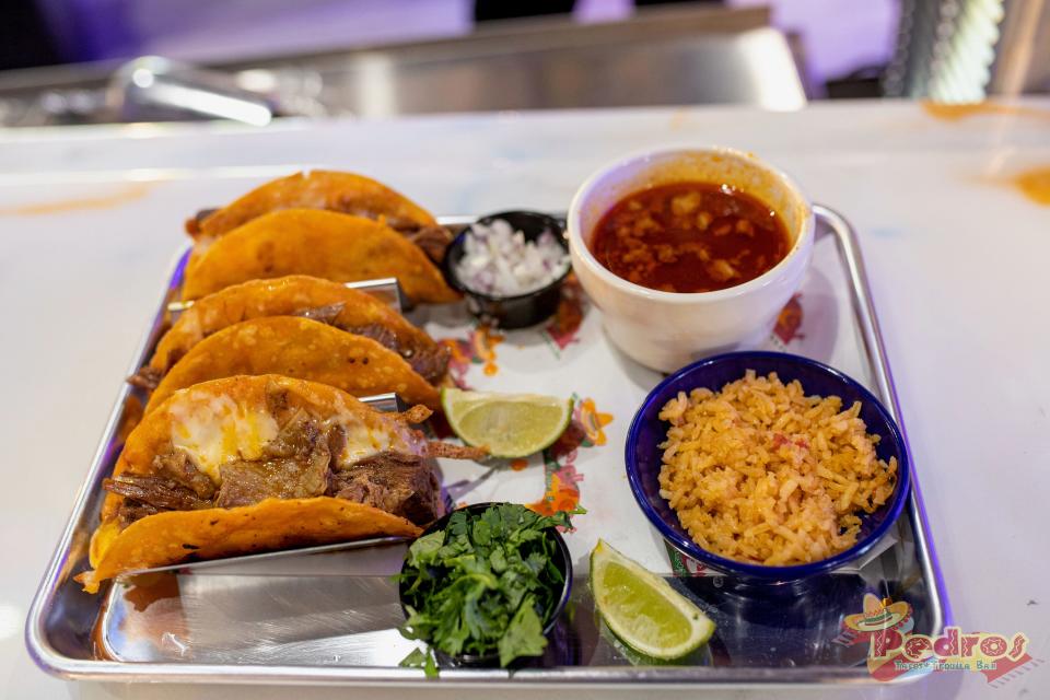 The popular quesa birria tacos served at Pedro's Tacos and Tequila Bar located at 750 Apalachee Parkway.