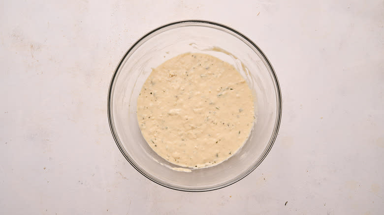 waffle batter in mixing bowl