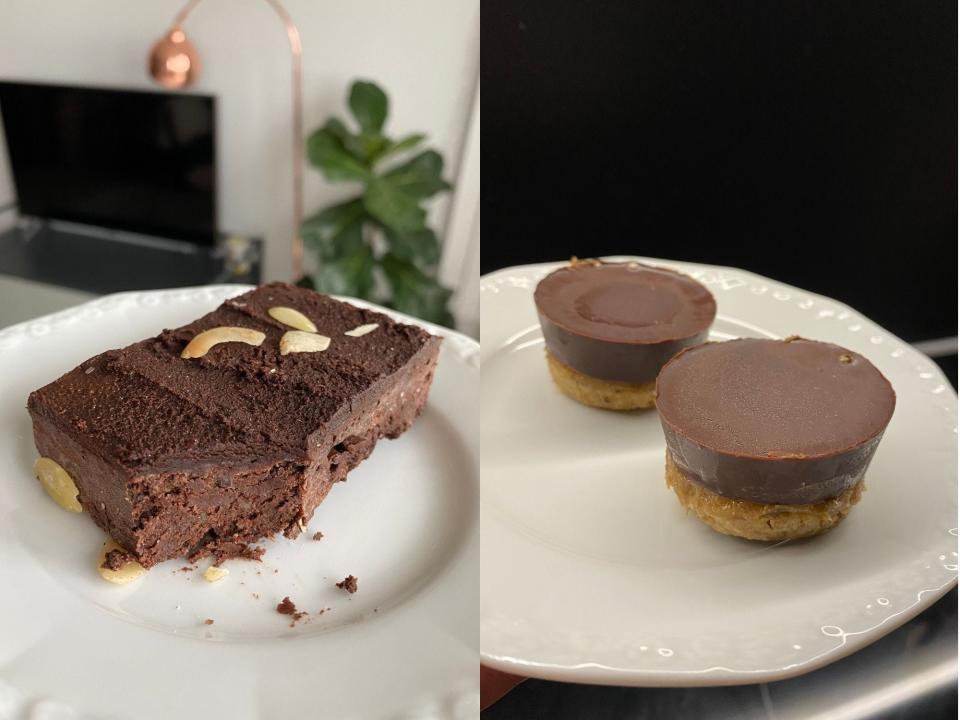 Beetroot brownie and millionaire's shortbread