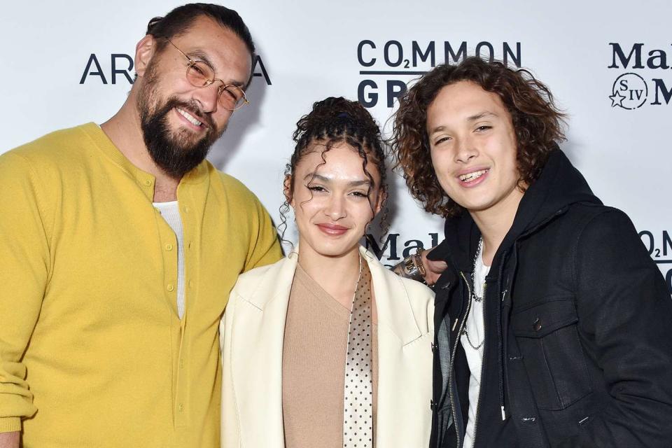 <p>Gregg DeGuire/Variety via Getty</p> Jason Momoa with daughter Lola and son Nakoa-Wolf