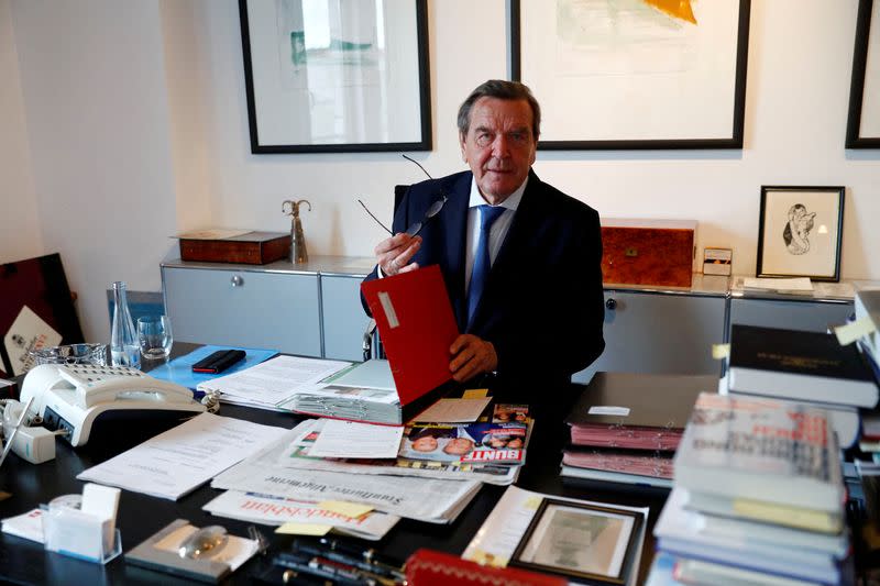 FILE PHOTO: Former German Chancellor Gerhard Schroeder is pictured during an interview with Reuters in his office in Berlin