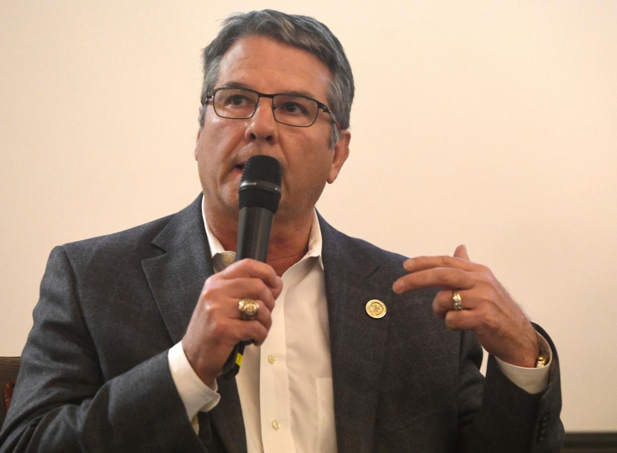 State Sen. Charles Perry speaks during a panel hosted by the Texas Tribune on preserving national resources on Friday, Nov. 18, 2022, at the McKenzie-Merket Alumni Center in Lubbock.