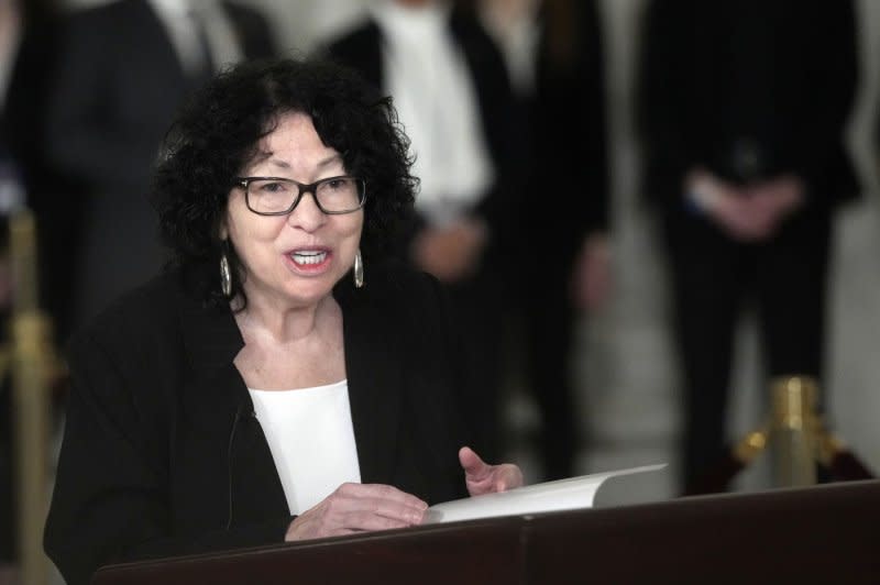 Supreme Court Justice Sonia Sotomayor called the late Justice Sandra Day O'Connor a "life role model" during Monday's service in the Great Hall at the Supreme Court in Washington. Pool Photo by Jacquelyn Martin/UPI