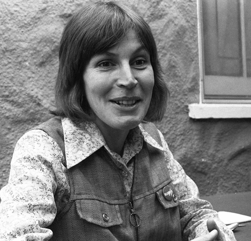 FILE - In this Oct. 27, 1977, file photo, Ms. Helen Reddy, composer-singer of what has become a marching song for Women's lib, tells of mail she gets from housewives, who say the best-selling record -- "I Am Woman"--bucks them up. Reddy, the Australian-born singer who scored an enduring hit with her feminist anthem “I Am Woman,” has died at 78 in Los Angeles. Reddy’s children announced their mother’s death Tuesday evening, Sept. 29, 2020, saying that while they are heartbroken, they “take comfort in the knowledge that her voice will live on forever.” (AP Photo/ilr, File)