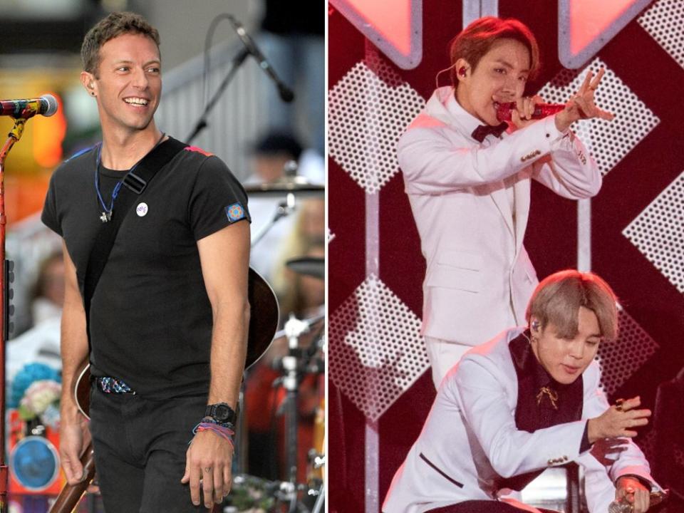 Coldplay rund um Frontmann Chris Martin (l.) und BTS verfügen beide über riesige Fangemeinden. (Bild: Kristin Callahan/ACE/ImageCollect / imago images/ZUMA Press)
