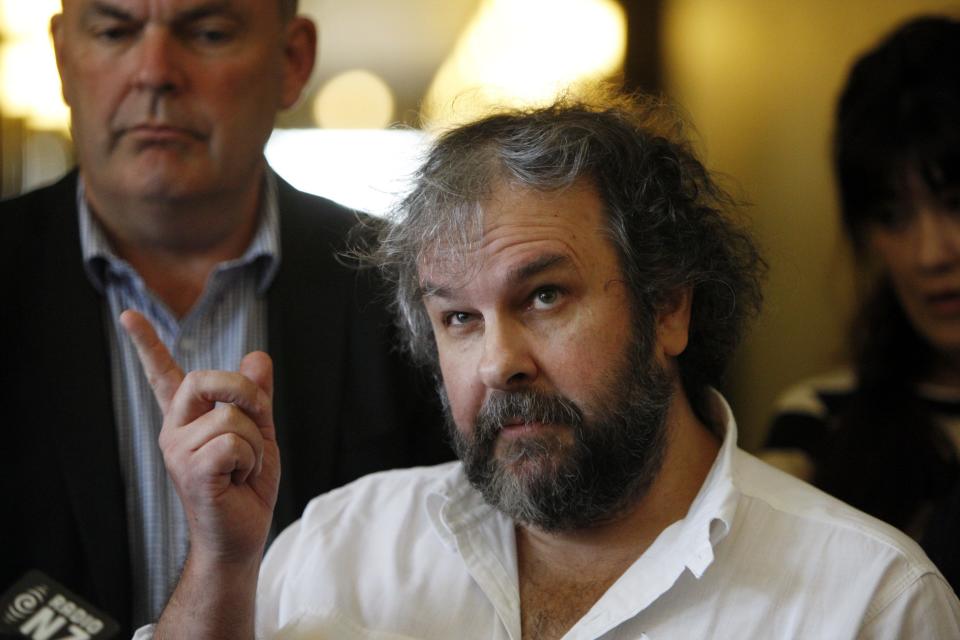 Movie director Peter Jackson talks to reporters at an event to promote the New Zealand film industry on Jan. 14, 2015 in Wellington, New Zealand.