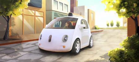 A driverless car is seen in an artist's rendition provided by Google in Mountain View, California May 28, 2014. REUTERS/Google Inc/Handout via Reuters