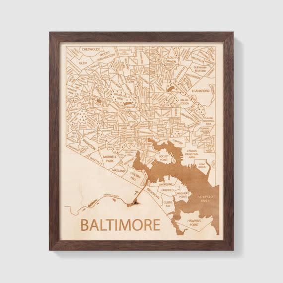 Baltimore Map Etched Wood Art