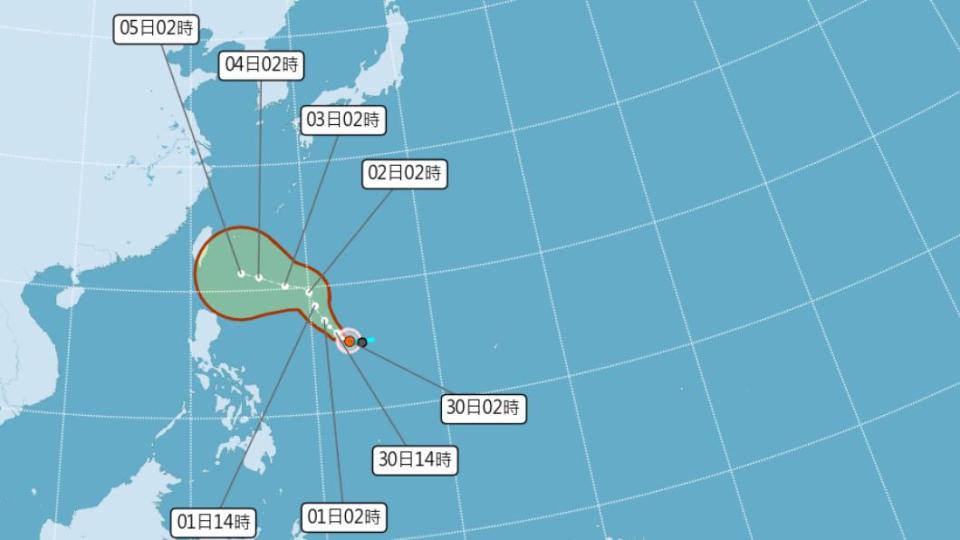小犬颱風最新路徑預測。（圖／中央氣象署）