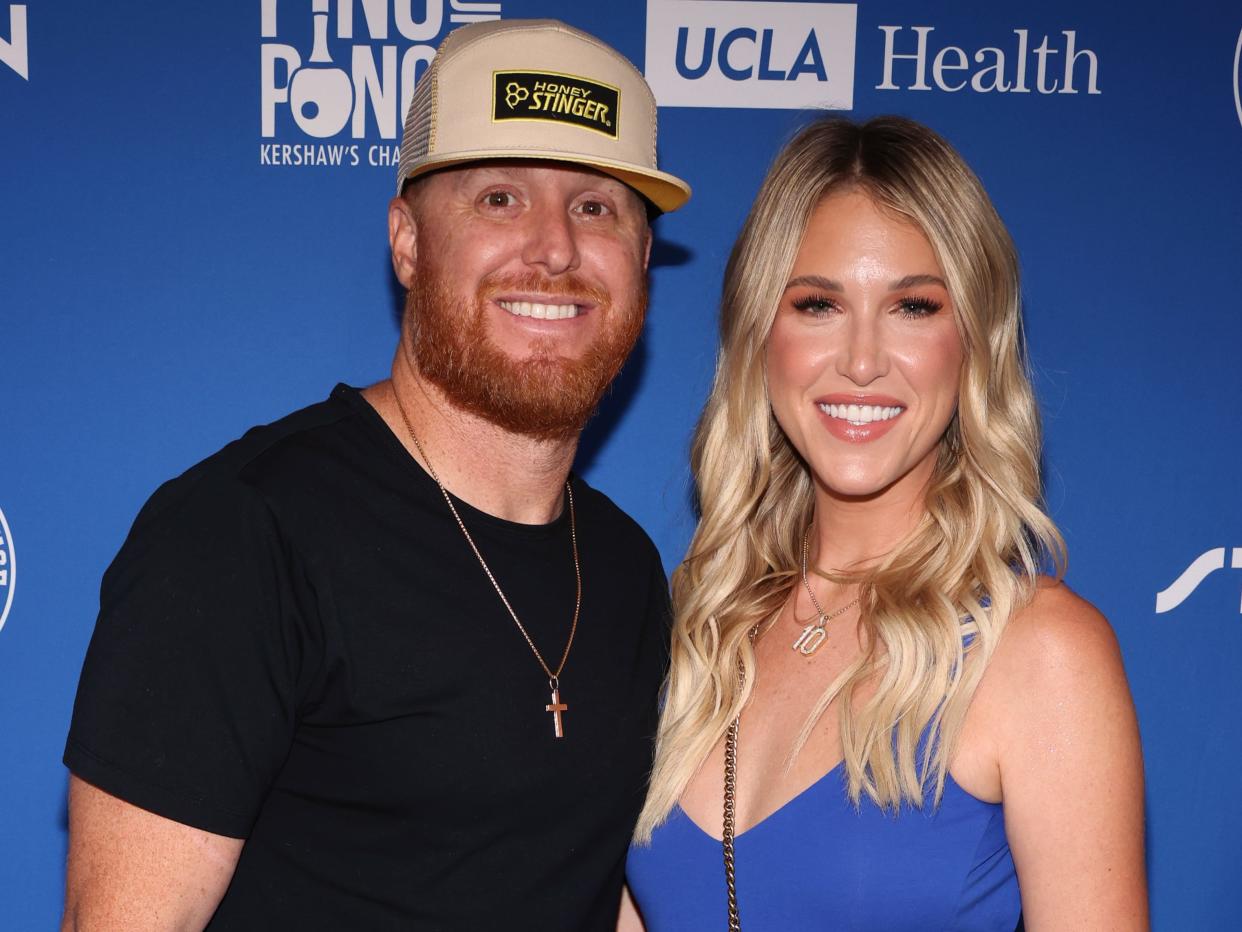 LOS ANGELES, CALIFORNIA - AUGUST 08: Justin Turner and Kourtney Pogue attends Clayton Kershaw's 8th Annual Ping Pong 4 Purpose at Dodger Stadium on August 08, 2022 in Los Angeles, California. (Photo by David Livingston/Getty Images)