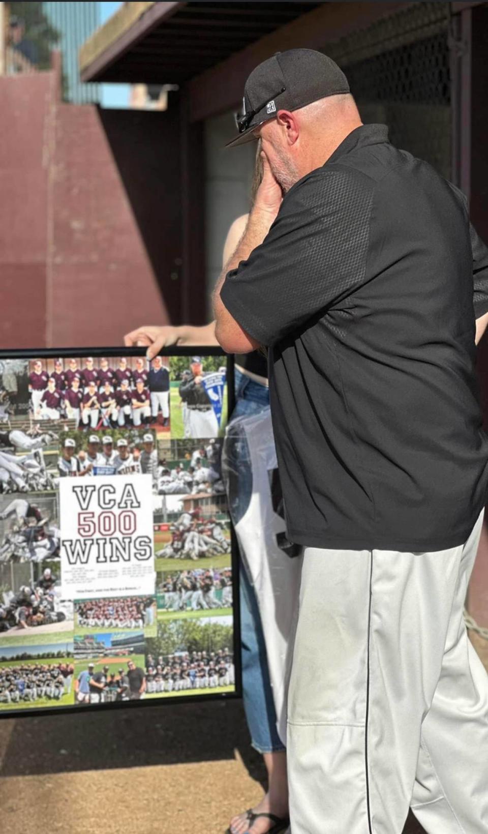 Valley Christian of Roseville baseball coach Brad Gunter Jr. is moved by winning his 500th career game with the Lions.