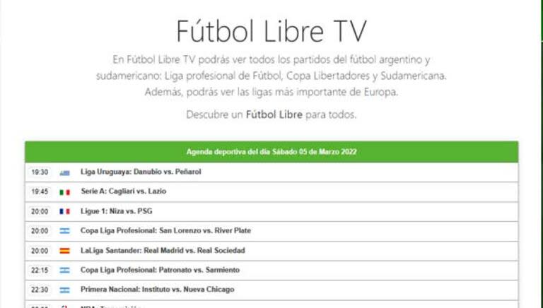 Así se veía el sitio Fútbol Libre antes de ser bloqueado por la Justicia