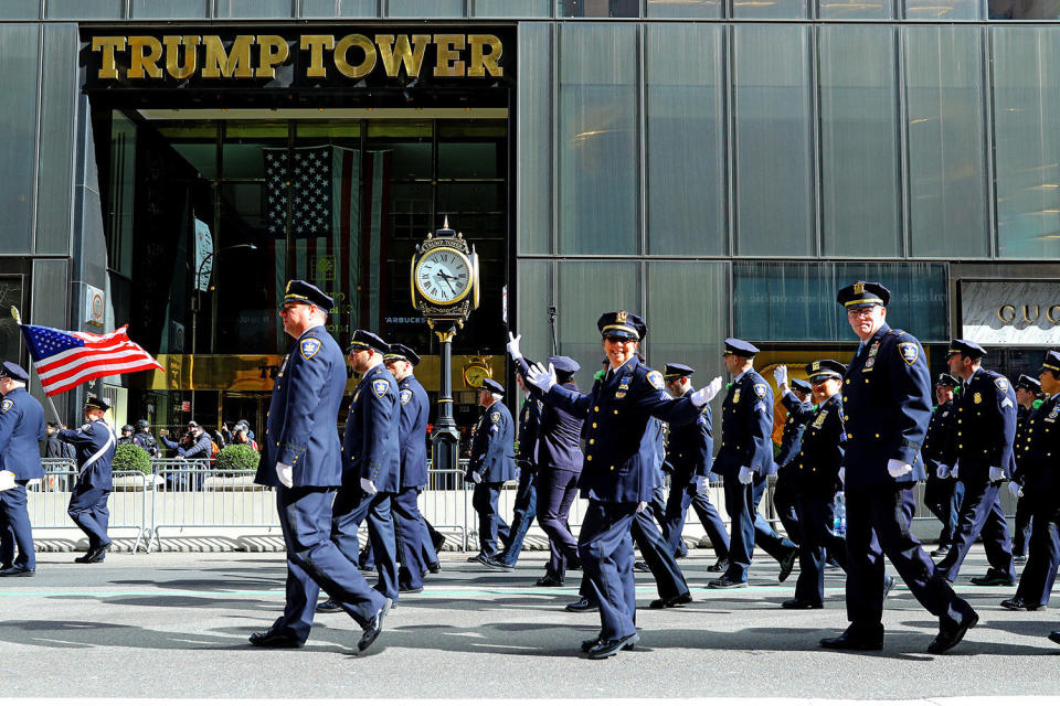 Members of the New York State Courts Emerald Society march in the 2019 NYC St. Patrick's Day Parade, March 16, 2019. (Photo: Gordon Donovan/Yahoo News) 