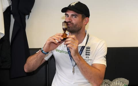 James Anderson with the Ashes trophy - Credit: Getty Images