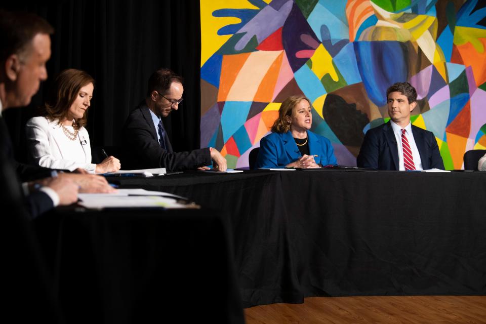 Mayoral candidates answer questions during the third Nashville Mayoral Debates at American Baptist College in Nashville , Tenn., Thursday, July 6, 2023.