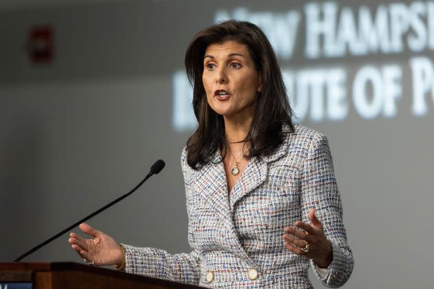 Former U.N. Ambassador Nikki Haley delivers a speech Sept. 22 on her economic policy at the New England Institute of Politics at Saint Anselm College in Manchester, New Hampshire. Ahead of the second Republican presidential debate, Haley rolled out her economic proposal, which included cutting middle-class taxes, tackling inflation and national debt, and reducing federal government control.