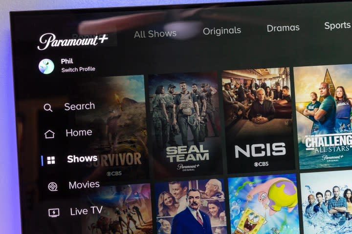 The Paramount Plus home screen.