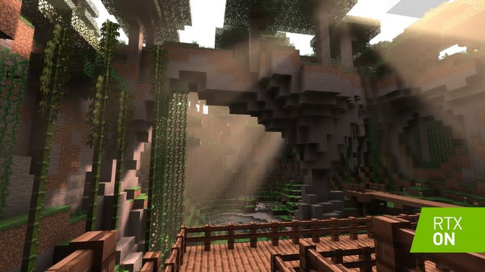 Minecraft with NVIDIA's ray tracing enabled.