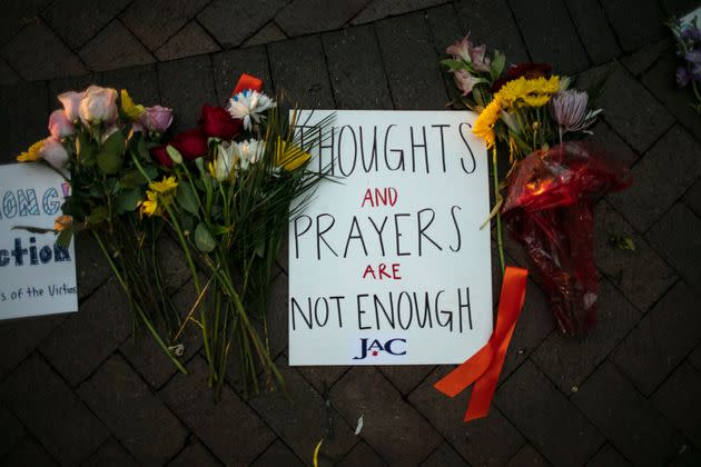 A vigil is held on July 5, 2022, near the scene of a mass shooting at a Fourth of July parade in Highland Park, Illinois.