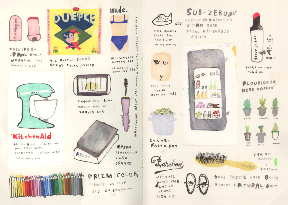 Pages from Noa Goffer's wishlist sketchbook