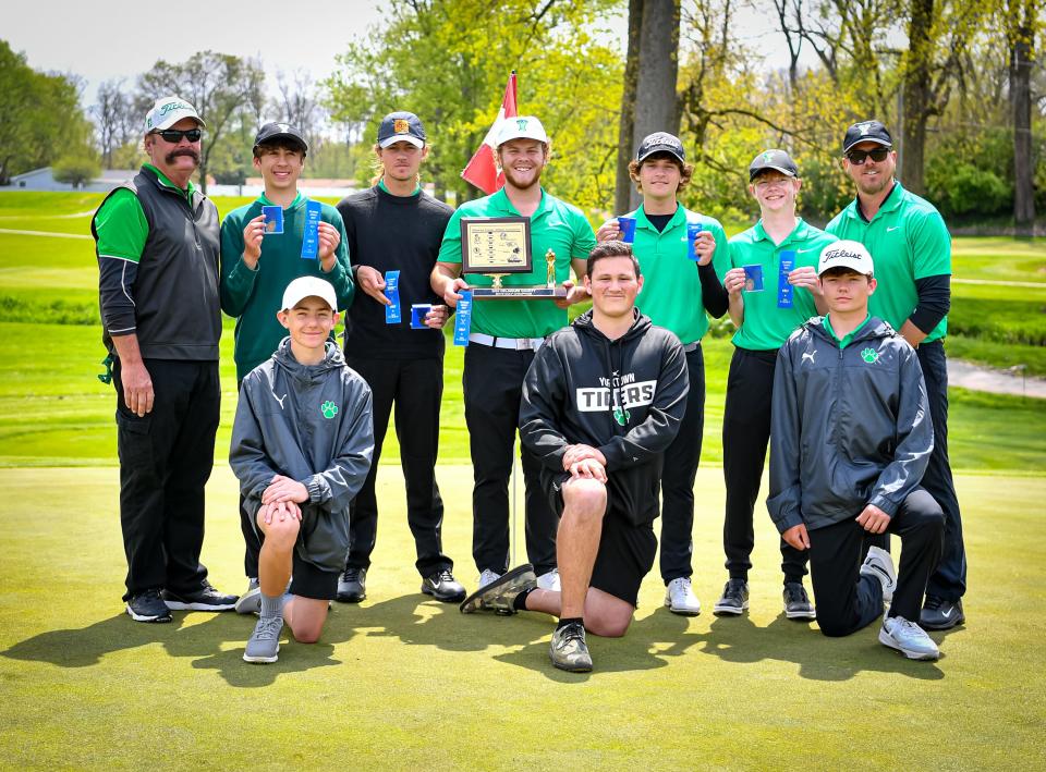 Yorktown boys golf won its fifth straight Delaware County boys golf tournament with a team score of 321 at Elks Lodge on Saturday, April 29, 2023.