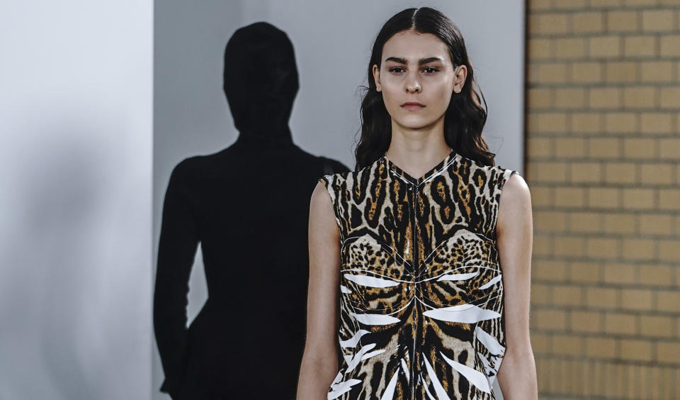 Fashion from Proenza Schouler collection is modeled during Fashion Week, Friday, Feb. 11, 2022 in New York. (AP Photo/Bebeto Matthews)