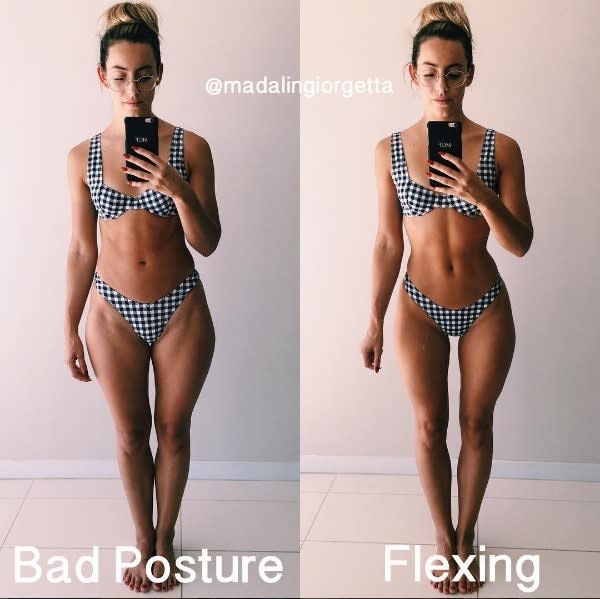 Madalin quiso demostrar cómo determinadas posturas pueden hacer que el cuerpo luzca diferente. Foto: Instagram.com/madalingiorgetta