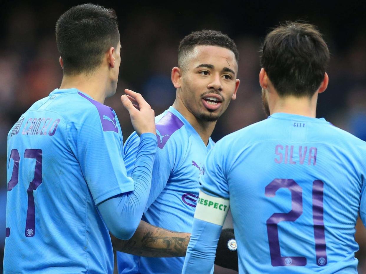 Gabriel Jesus celebrates against Fulham: AFP