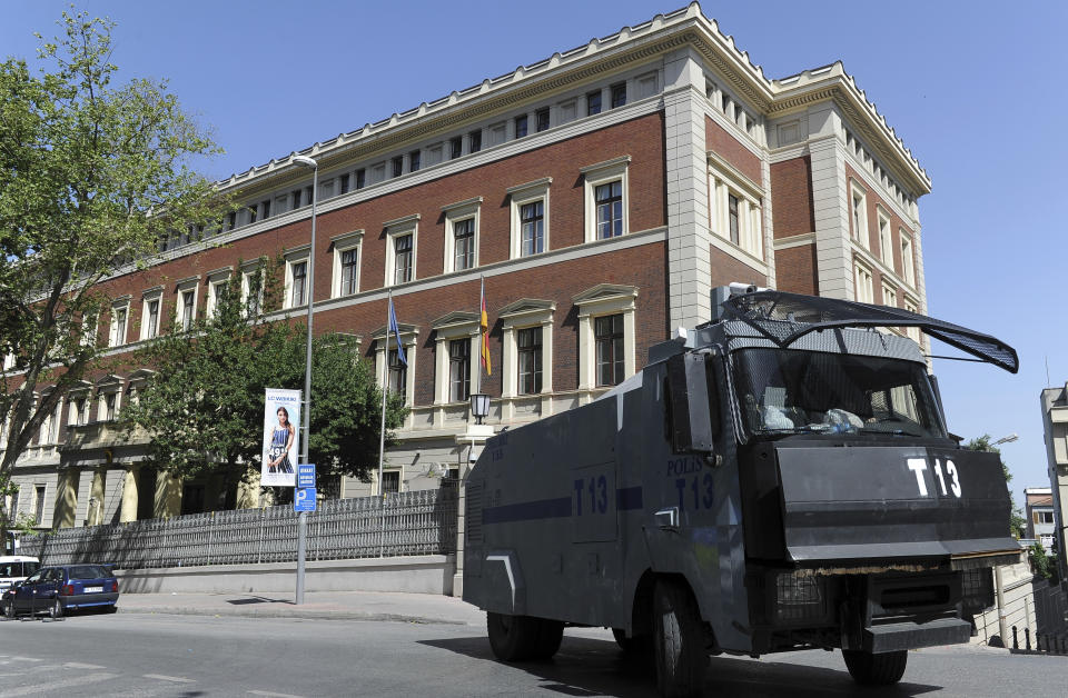 FILE - A view of the German consulate in Istanbul, on June 2, 2016. Turkey has slammed a group of Western countries which temporarily closed down their consulates in Istanbul over security concerns. Interior Minister Suleyman Soylu on Thursday, Feb. 2, 2023, accused the countries waging a “psychological warfare” and attempting to wreck Turkey’s tourism. Germany, the Netherlands and Britain were among countries that shut down their consulates in the city of some 16 million this week. (AP/Emrah Gurel)