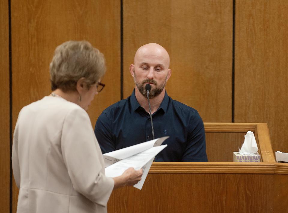 Defense attorney Terri Moore questions Robert "Bubba" McDaniel Jr. on Tuesday, May 10, 2022, in 89th District Court.