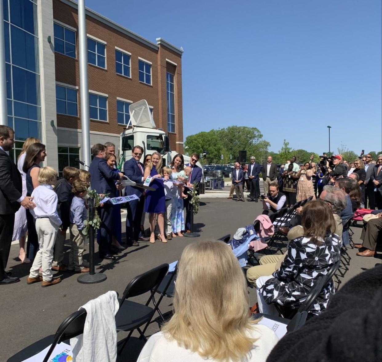 IMC Companies' chairman Mark George and Tennessee Gov. Bill Lee cut the ribbon for the new corporate headquarters in Collierville on April 27, 2022. George founded IMC Company in 1982 to provide services including marine drayage, expedited services, truck brokerage, warehousing and more.