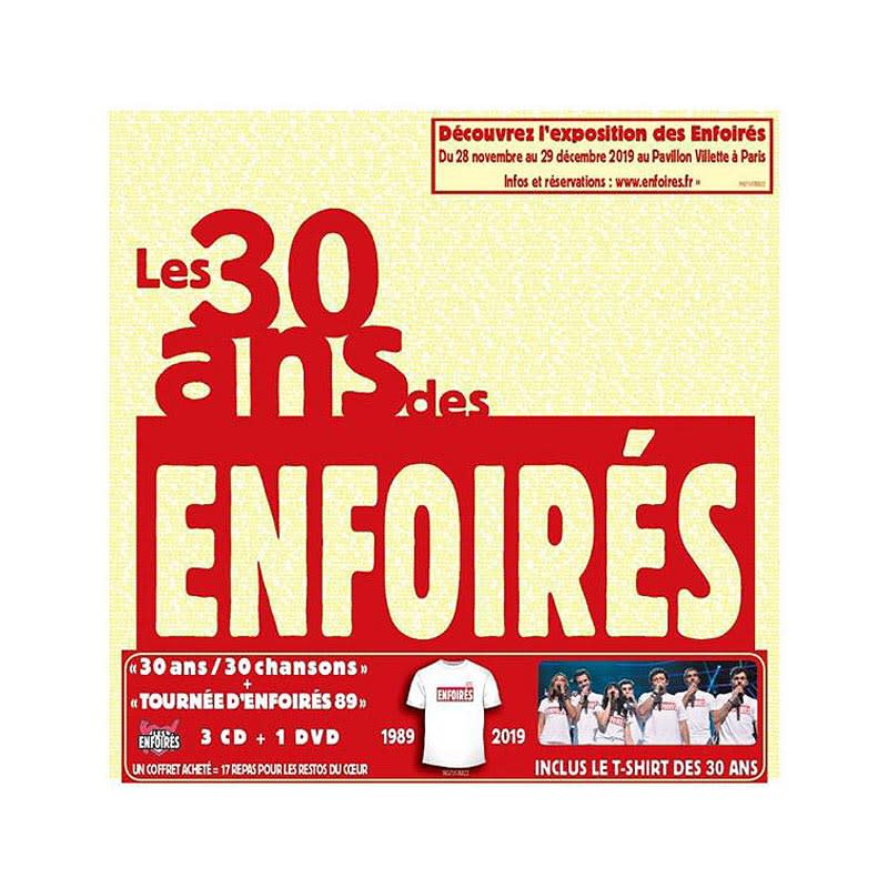 <p>Depuis 30 ans, ils chantent pour la bonne cause et cet album-DVD vient réunir pour l’occasion 30 de leurs plus grands succès. Il comprend notamment la Tournée d'Enfoirés 1989 avec laquelle tout a commencé (en version audio et pour la première fois en DVD), un karaoké de 9 singles, ainsi qu’un tee-shirt anniversaire. Un coffret acheté, ce sont 17 repas distribués. A acheter et offrir sans compter car plus que jamais les Restos du Cœur ont besoin de vous !<br> 3 CD, 1 DVD et tee-shirt collector « Les 30 ans des Enfoirés », éditeur Columbia, culture.leclerc, 29,99 €</p> <p>Par Valérie Boucomont, rédactrice bi-média Mode</p>