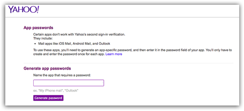 Yahoo Generage password screen