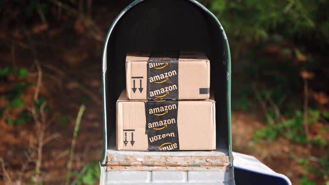 Amazon packages in the mailbox, as more people are buying online and causing stock value to increase.