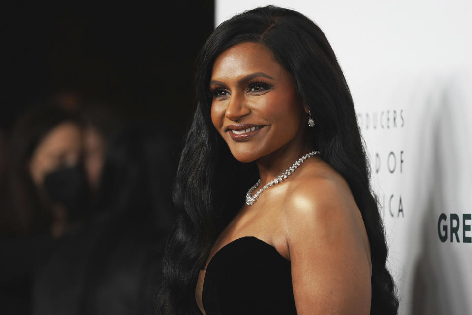 Mindy Kaling arrives at the 34th annual Producers Guild Awards on Saturday, Feb. 25, 2023, at the Beverly Hilton Hotel in Beverly Hills, Calif. (Photo by Allison Dinner/Invision/AP)