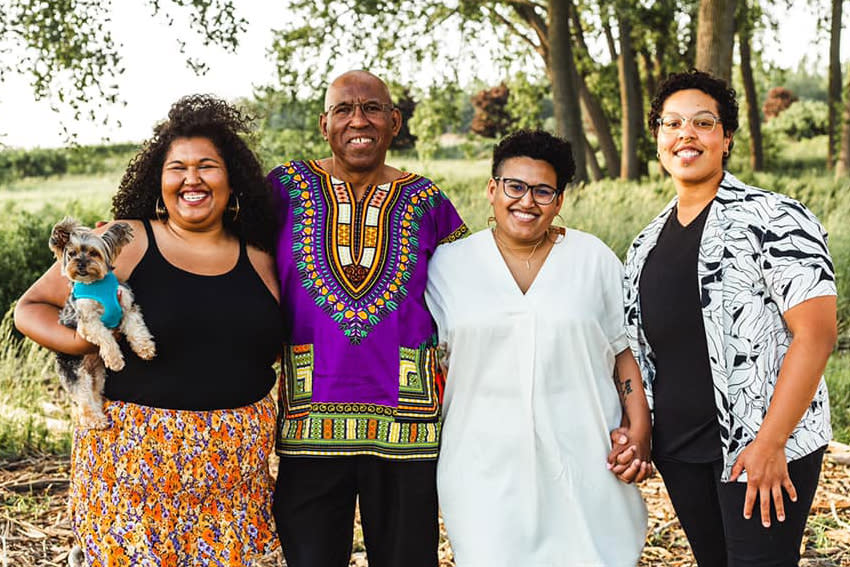 From left, Karla holding Suyana, Hector Mendoza, Veralucia Mendoza and Dee Haynes. (Courtesy Kellie Robinson)