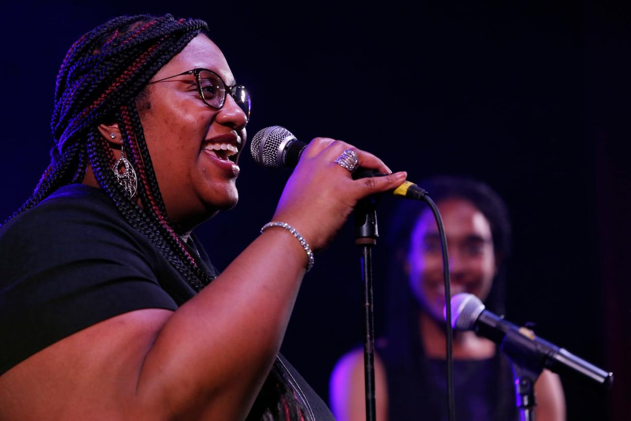 Keshia Burgess accepting the award for best gospel singer at the 8th Edition of The Athens Hip-Hop Awards at the Warehouse in downtown Athens, Ga., on Saturday, March 5, 2022. 