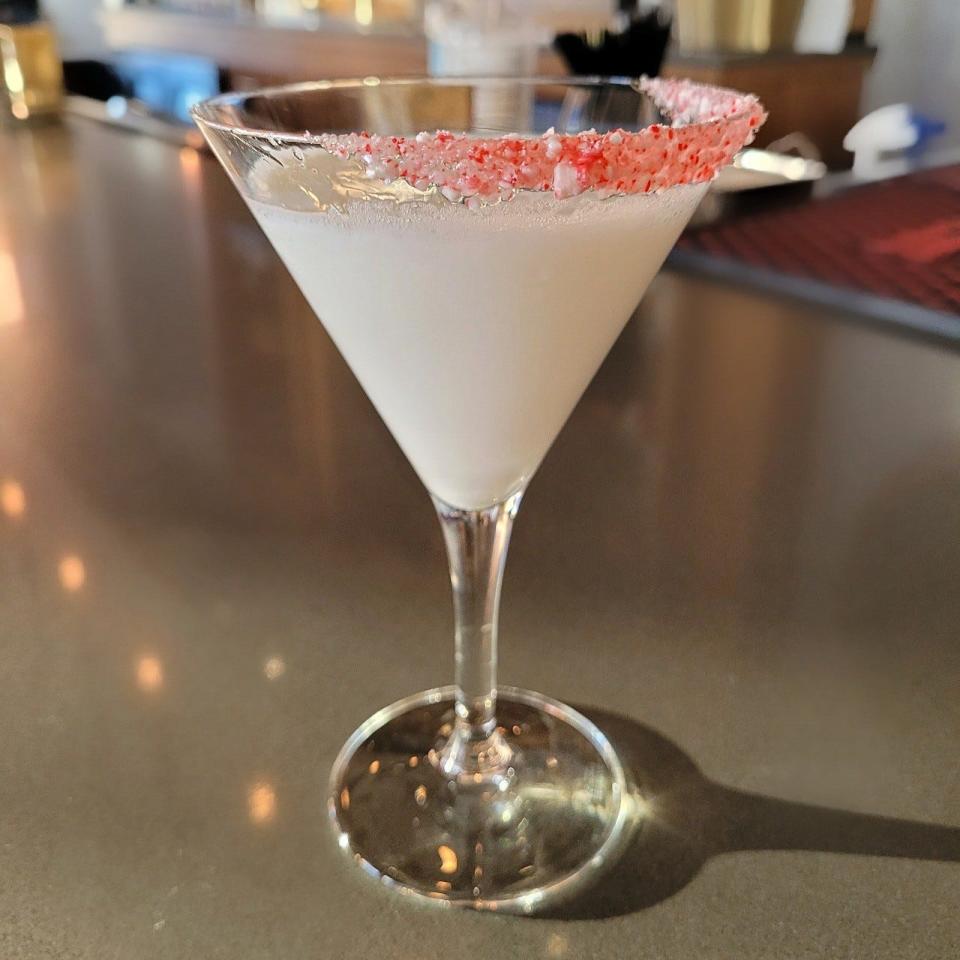 The Peppermint White Chocolate Martini at The 1 Food & Spirits at BLU-Tique Hotel in downtown Akron.