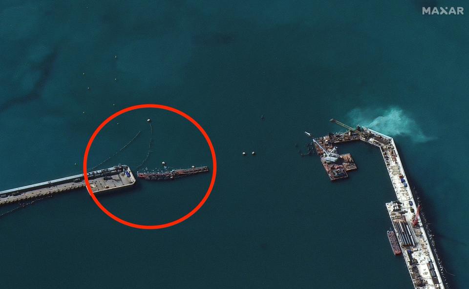 A closer view of barriers at the entrance of the Novorossiysk port in Russia on March 30.