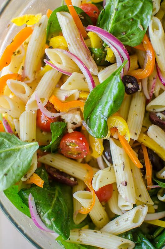 <p>Living Lou</p><p>A light and fresh pasta salad with lemon herb vinaigrette.</p><p><strong>Get the recipe: <a href="https://www.livinglou.com/pasta-salad-with-lemon-herb-vinaigrette" rel="nofollow noopener" target="_blank" data-ylk="slk:Pasta Salad With Lemon Herb Vinaigrette;elm:context_link;itc:0;sec:content-canvas" class="link rapid-noclick-resp">Pasta Salad With Lemon Herb Vinaigrette</a></strong></p>