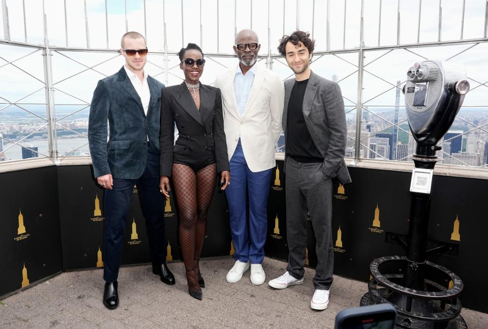 NEW YORK, NEW YORK - JUNE 24: (L-R) Joseph Quinn, Lupita Nyong'o, Djimon Hounsou, and Alex Wolff attend the "A Quiet Place: Day One" cast photo call at The Empire State Building on June 24, 2024, in New York, New York. (Photo by John Nacion/Getty Images)