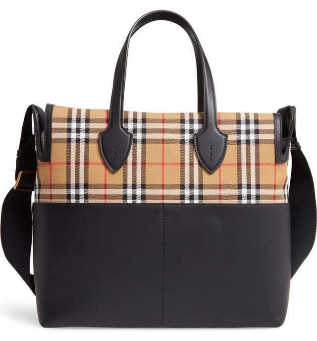 burberry kingswood vintage check & leather diaper bag